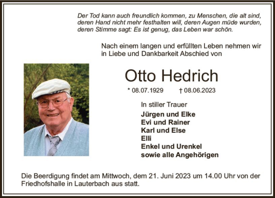 Traueranzeige von Otto Hedrich von VRM Trauer