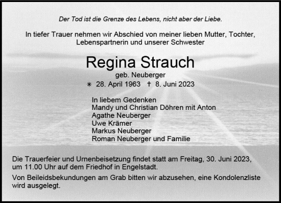 Traueranzeige von Regina Strauch von Allgemeine Zeitung Bingen/Ingelheim