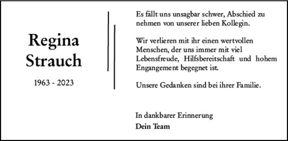  Traueranzeige für Regina Strauch vom 24.06.2023 aus Allgemeine Zeitung Mainz
