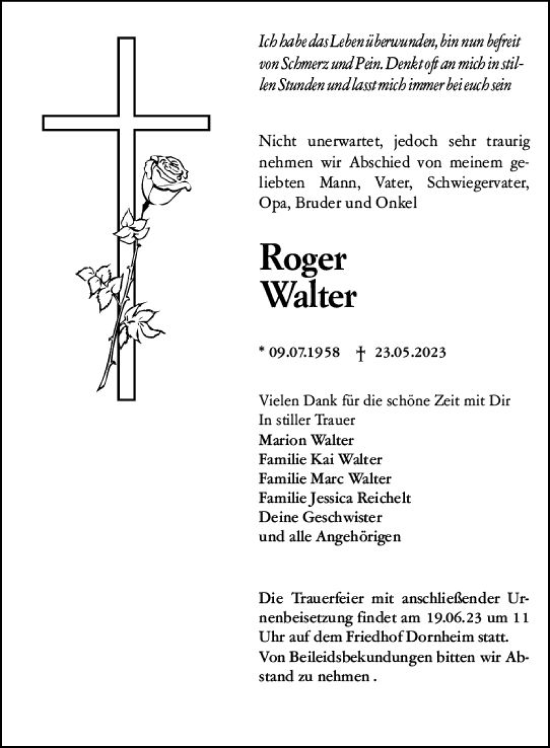 Traueranzeige von Roger Walter von Groß-Gerauer Echo