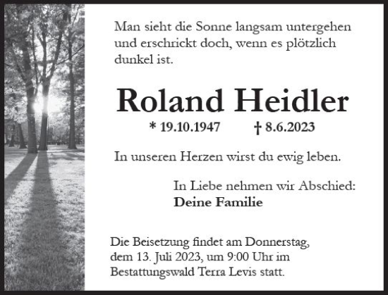 Traueranzeige von Roland Heidler von Wiesbadener Kurier
