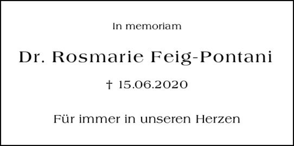  Traueranzeige für Rosmarie Feig-Pontani vom 15.06.2023 aus Weilburger Tageblatt