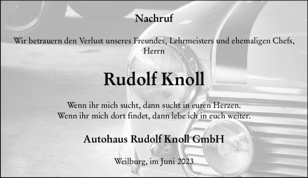  Traueranzeige für Rudolf Knoll vom 22.06.2023 aus Weilburger Tageblatt
