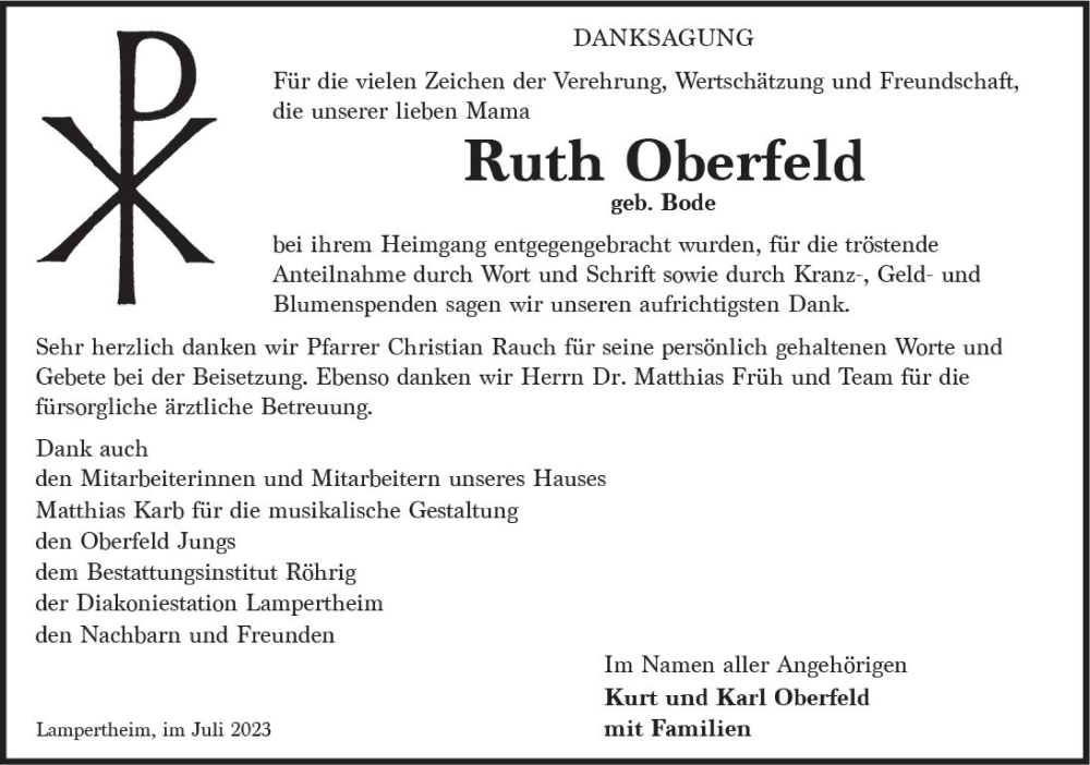  Traueranzeige für Ruth Oberfeld vom 01.07.2023 aus Starkenburger Echo