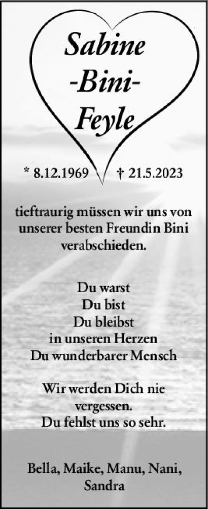 Traueranzeige von Sabine Feyle von Dill Block