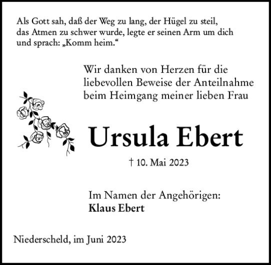 Traueranzeige von Ursula Ebert von Dill Block