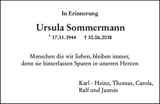 Traueranzeige von Ursula Sommermann von Darmstädter Echo