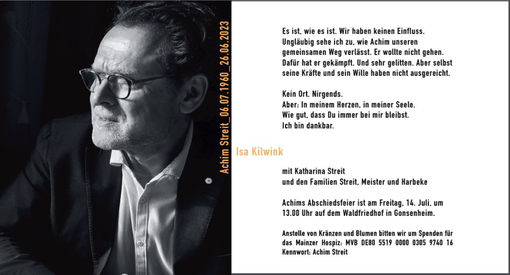  Traueranzeige für Achim Streit vom 08.07.2023 aus Allgemeine Zeitung Mainz