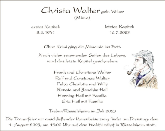 Traueranzeige von Christa Walter von Rüsselsheimer Echo