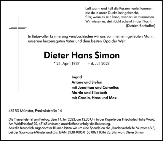 Traueranzeige von Dieter Hans Simon von Starkenburger Echo