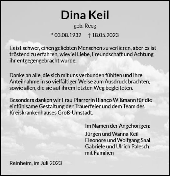 Traueranzeige von Dina Keil von Darmstädter Echo