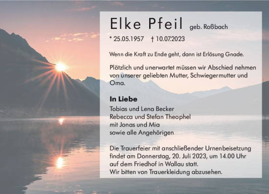 Traueranzeige von Elke Pfeil von Hinterländer Anzeiger