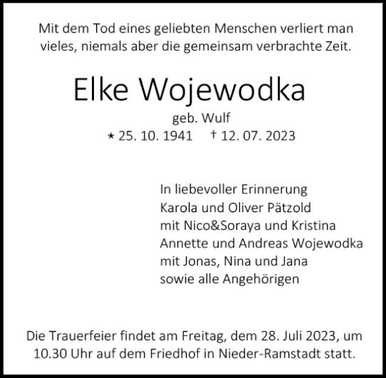 Traueranzeige von Elke Wojewodka von Darmstädter Echo