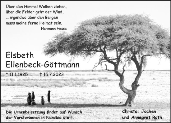 Traueranzeige von Elsbeth Ellenbeck-Göttmann von Darmstädter Echo