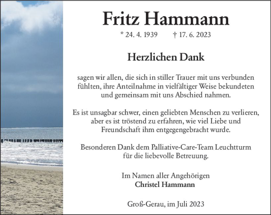 Traueranzeige von Fritz Hammann von Groß-Gerauer Echo