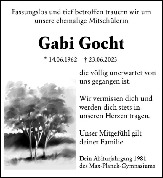 Traueranzeige von Gabi Gocht von Rüsselsheimer Echo