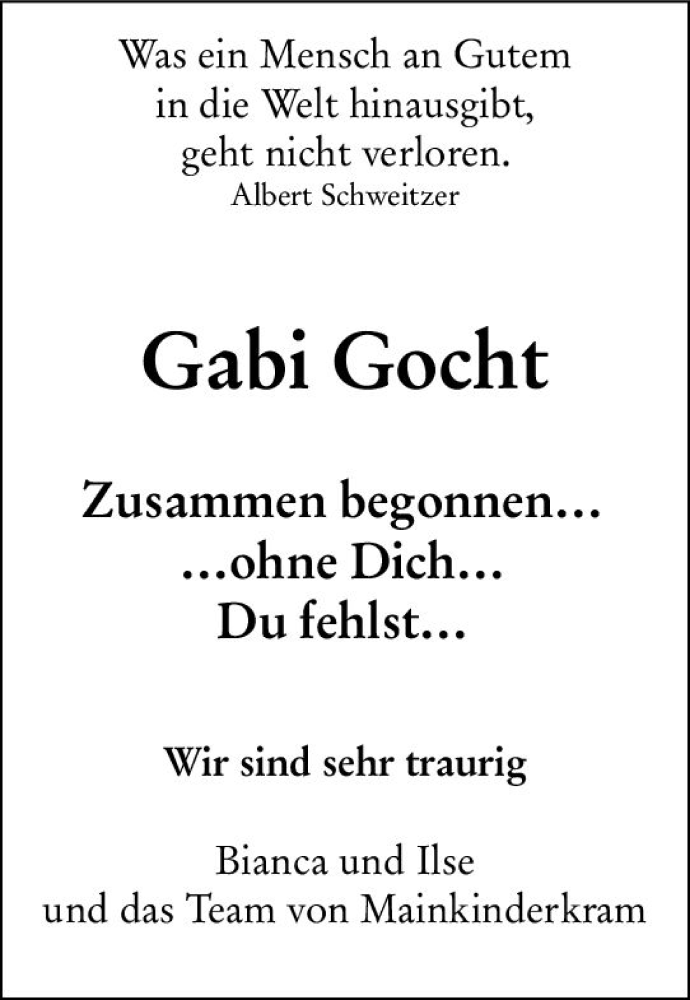  Traueranzeige für Gabi Gocht vom 08.07.2023 aus Rüsselsheimer Echo