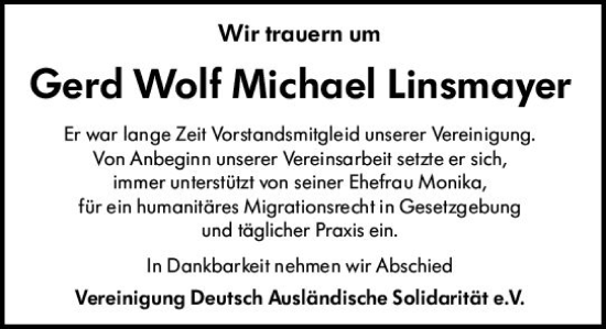 Traueranzeige von Gerd Wolf Michael Linsmayer von Rüsselsheimer Echo