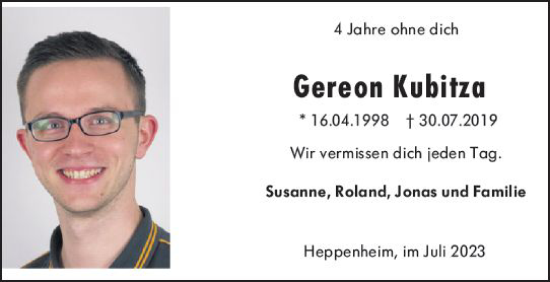 Traueranzeige von Gereon Kubitza von Starkenburger Echo