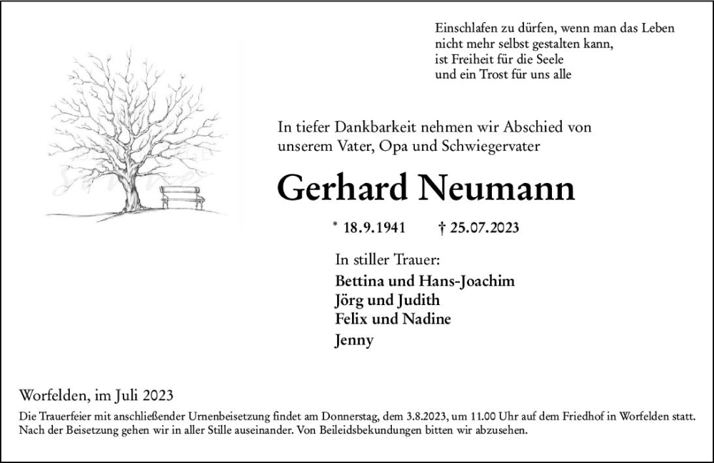  Traueranzeige für Gerhard Neumann vom 29.07.2023 aus Groß-Gerauer Echo