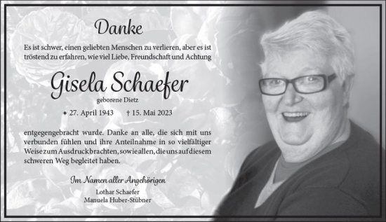 Traueranzeige von Gisela Schaefer von Allgemeine Zeitung Mainz