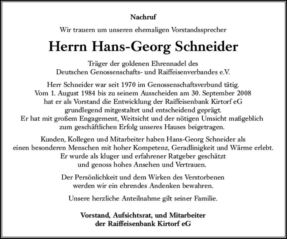  Traueranzeige für Hans-Georg Schneider vom 07.07.2023 aus VRM Trauer