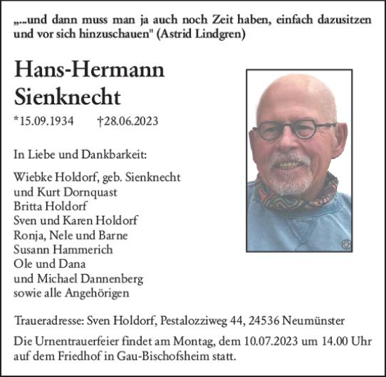 Traueranzeige von Hans-Hermann Sienknecht von Allgemeine Zeitung Mainz