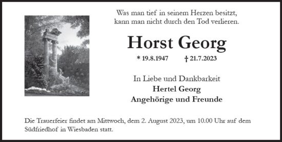 Traueranzeige von Horst Georg von Wiesbadener Kurier