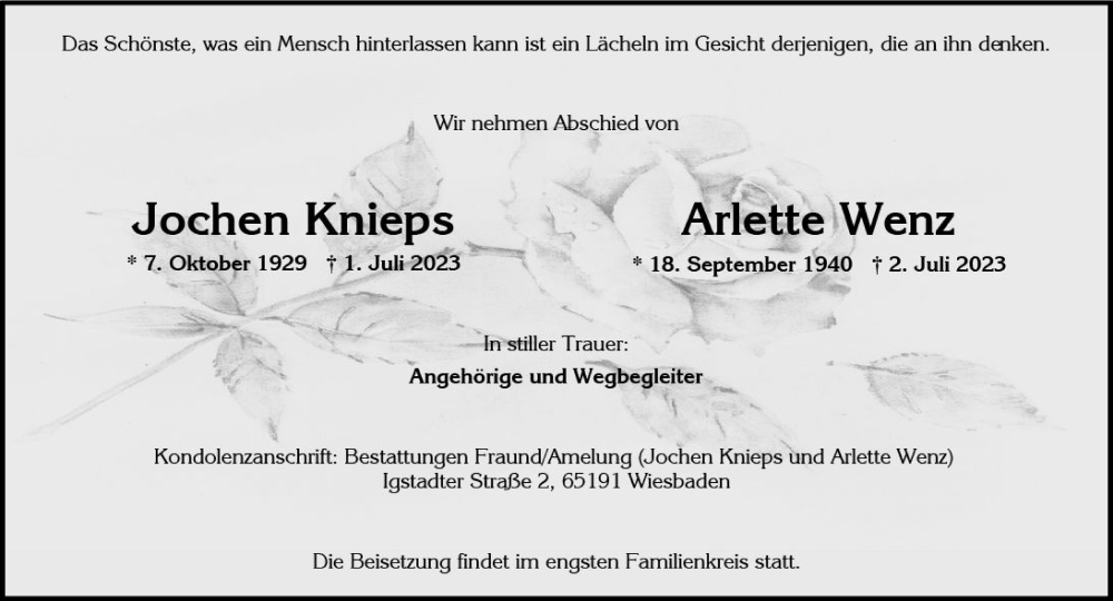  Traueranzeige für Jochen Knieps vom 08.07.2023 aus Wiesbadener Kurier