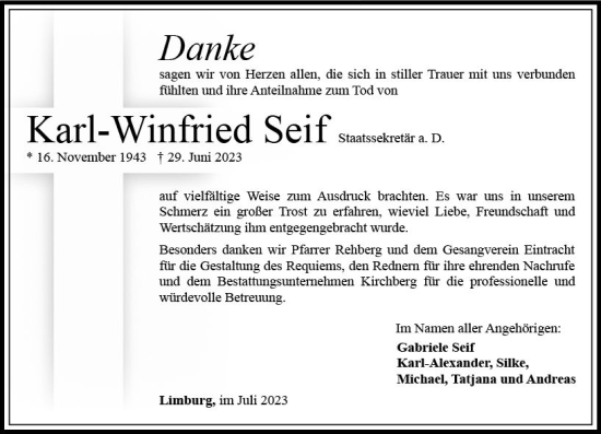 Traueranzeige von Kari-Winfried Seif von Nassauische Neue Presse