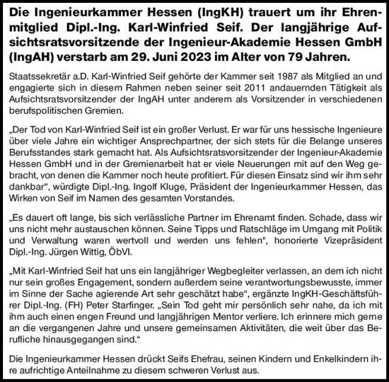 Traueranzeige von Karl-Winfried Seif von Nassauische Neue Presse