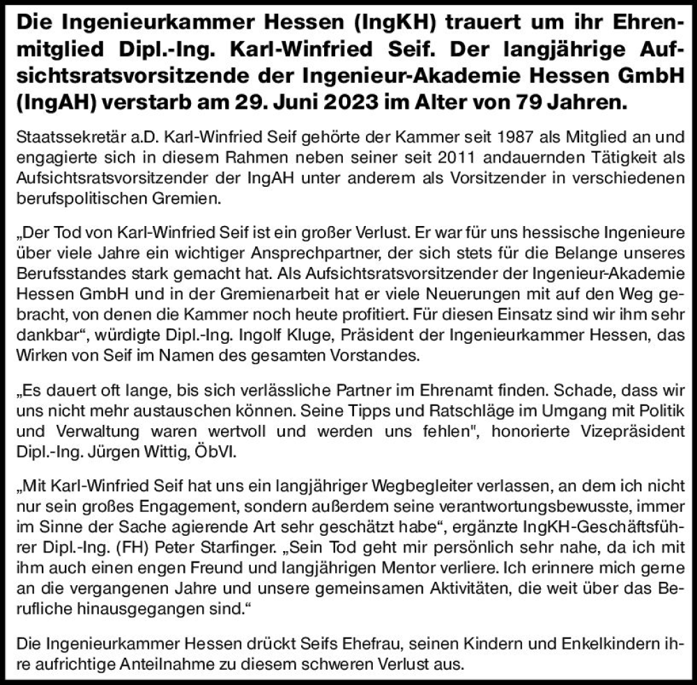  Traueranzeige für Karl-Winfried Seif vom 08.07.2023 aus Nassauische Neue Presse