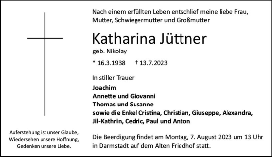 Traueranzeige von Katharina Jüttner von Darmstädter Echo