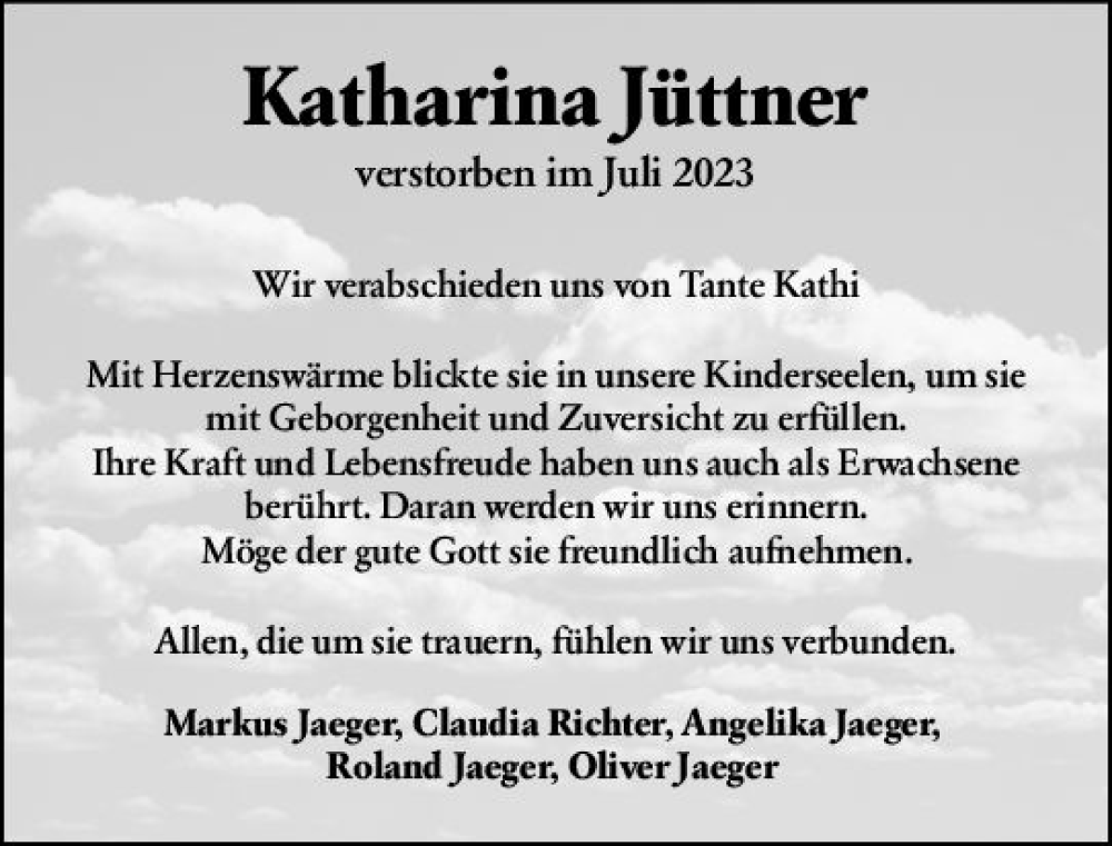  Traueranzeige für Katharina Jüttner vom 22.07.2023 aus Darmstädter Echo