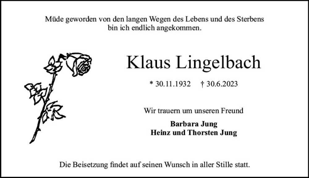  Traueranzeige für Klaus Lingelbach vom 08.07.2023 aus Darmstädter Echo