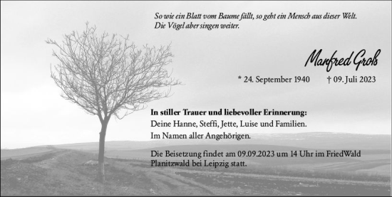 Traueranzeige von Manfred Groß von Wetzlarer Neue Zeitung