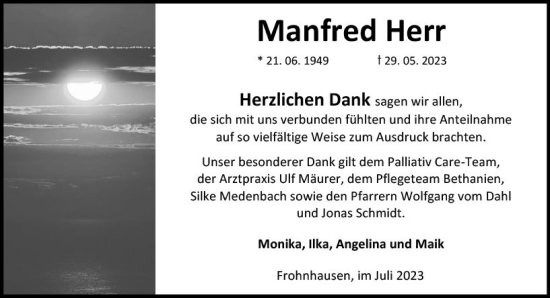 Traueranzeige von Manfred Herr von Dill Block