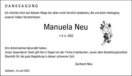 Traueranzeige von Manuela Neu von Rüsselsheimer Echo
