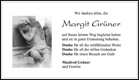 Traueranzeige von Margit Grüner von VRM Trauer