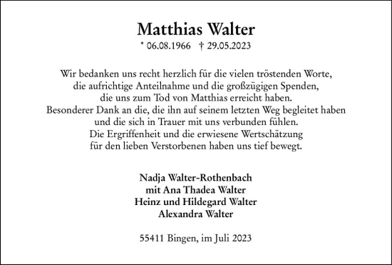 Traueranzeige von Matthias Walter von Allgemeine Zeitung Bingen/Ingelheim