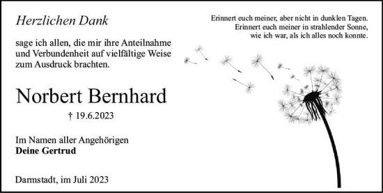 Traueranzeige von Norbert Bernhard von Darmstädter Echo