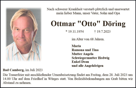 Traueranzeige von Ottmar  Döring von Camberger Anzeiger