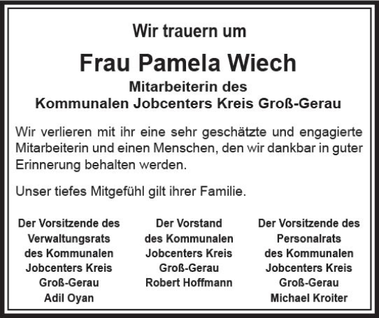 Traueranzeige von Pamela Wiech von Groß-Gerauer Echo
