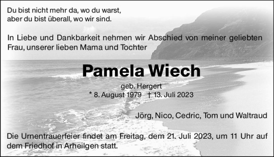 Traueranzeige von Pamela Wiech von Darmstädter Echo