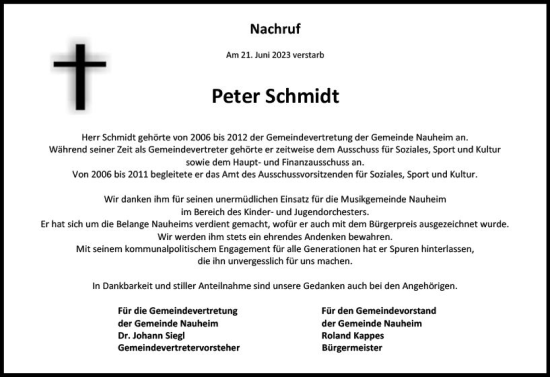 Traueranzeige von Peter Schmidt von Rüsselsheimer Echo