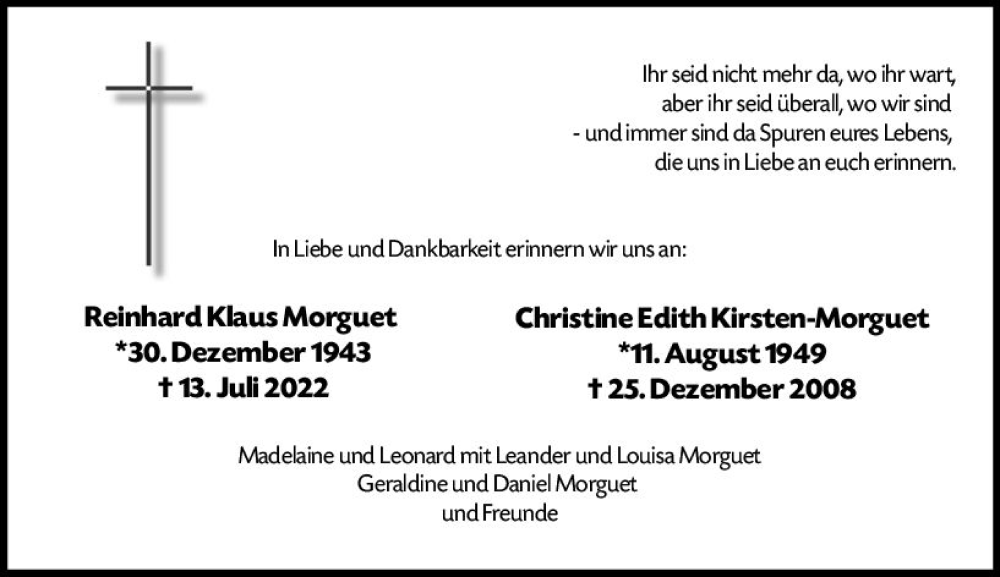  Traueranzeige für Reinhard Klaus Morguet vom 13.07.2023 aus Wiesbadener Kurier