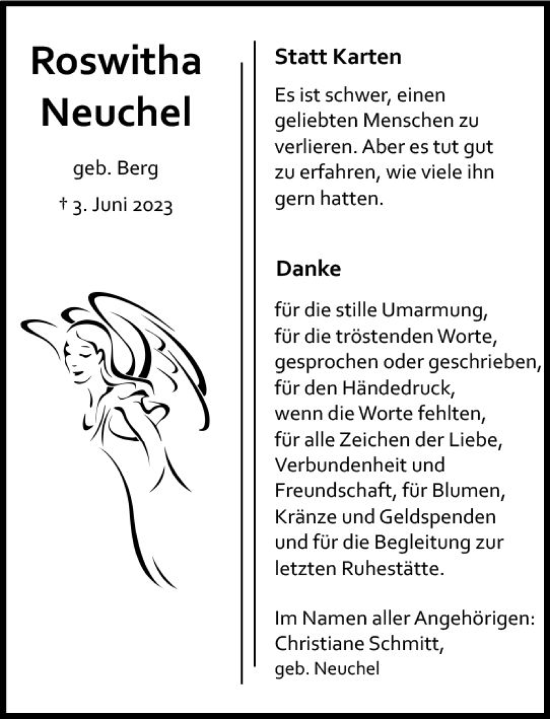 Traueranzeige von Roswitha Neuchtel von Allgemeine Zeitung Mainz
