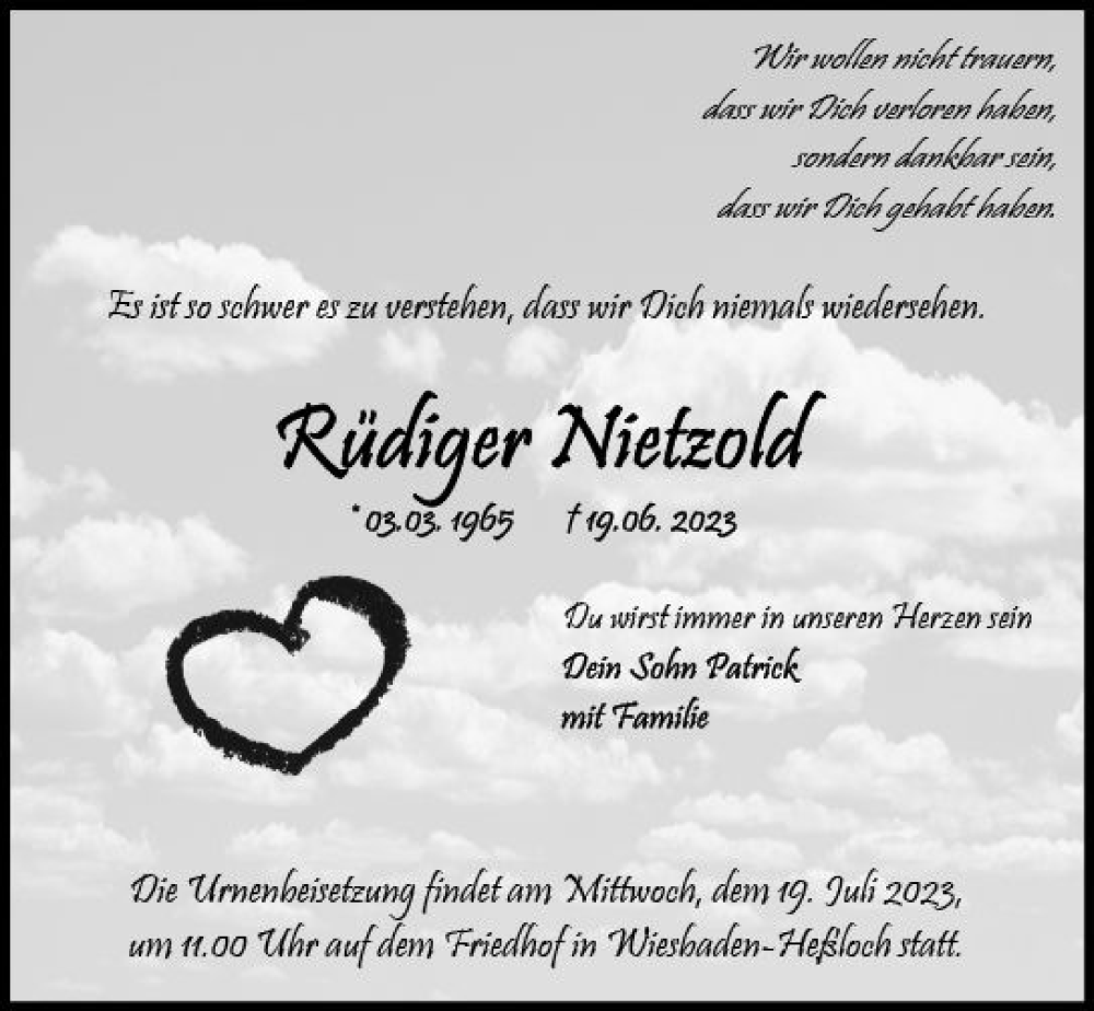  Traueranzeige für Rüdiger Nietzold vom 08.07.2023 aus Wiesbadener Kurier