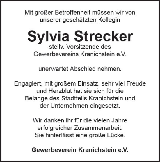 Traueranzeige von Sylvia Strecker von Darmstädter Echo