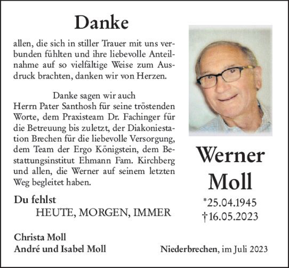 Traueranzeige für Werner Moll vom 06.07.2023 aus Camberger Anzeiger